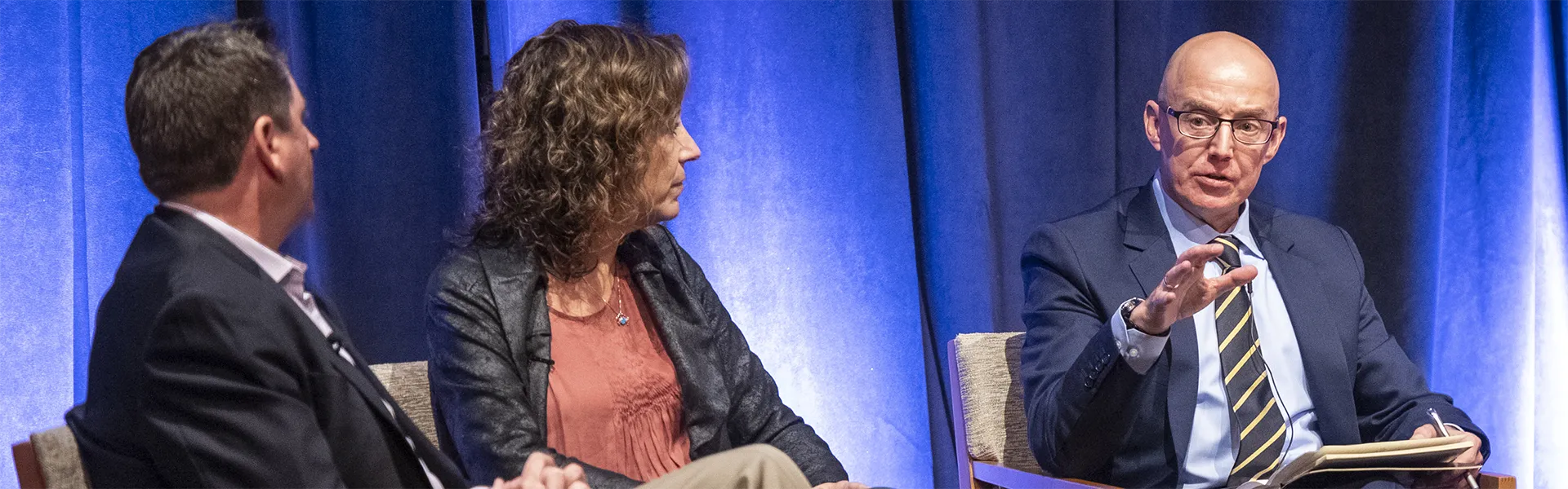 Professor in a panel of three, presenting at a conference