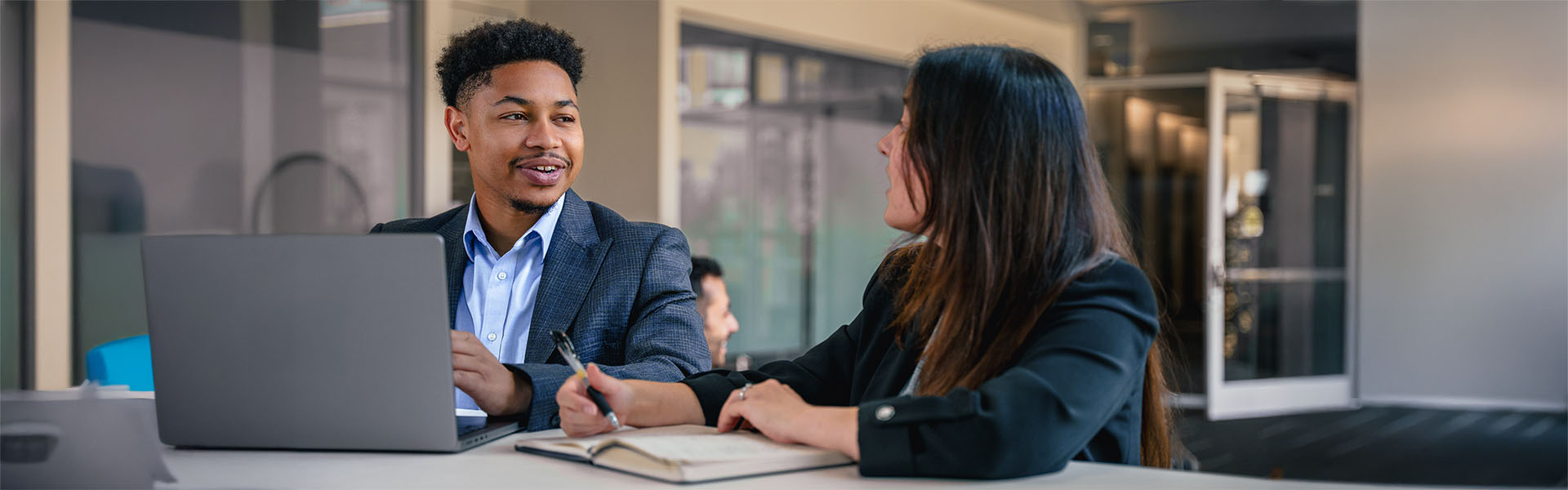 Student chatting and receiving guidance about financing