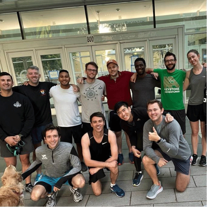 Full-time MBA students before a Thursday morning run