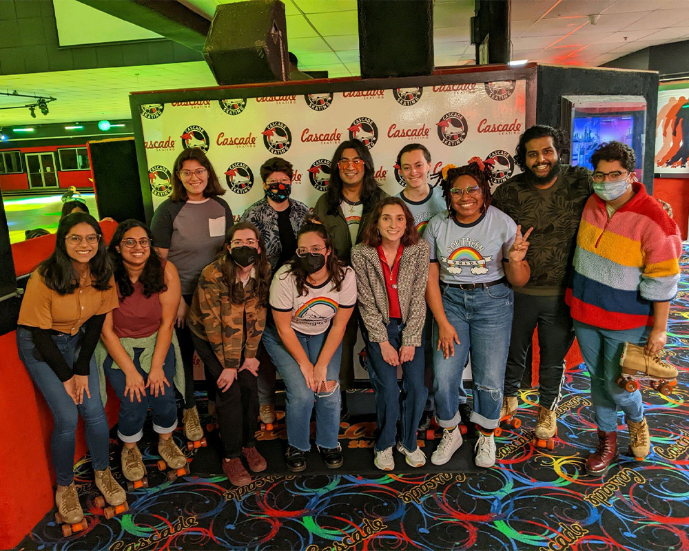 Members of Georgia Tech Lavender Alumni meet to roller skate 