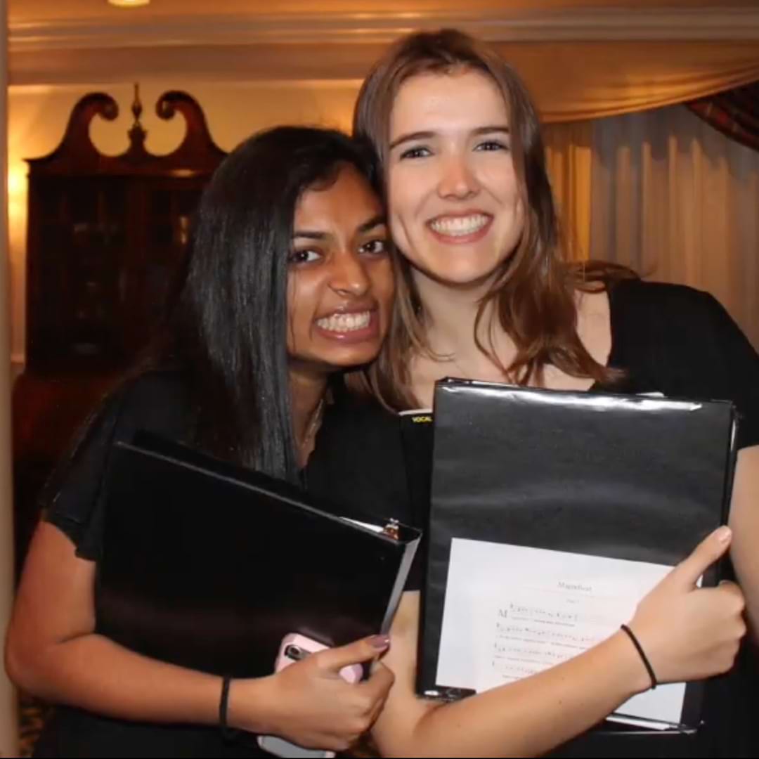 Meghana Embar with Olive McKay (Bio ’20) at the Fall 2019 Georgia Tech Chamber Choir concert.