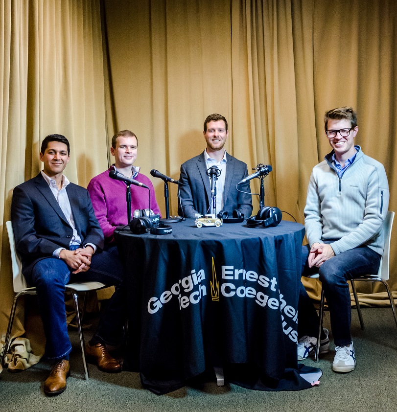 Full-time MBA students Sachin Khare, Julius Gebhard-Königstein, Chris Bergman, and host Alex Walsh