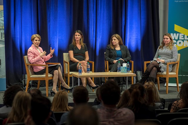 Left to right: Dean Maryam Alavi, Kristin Fink, Dana Randall, and Gayle Sirard.
