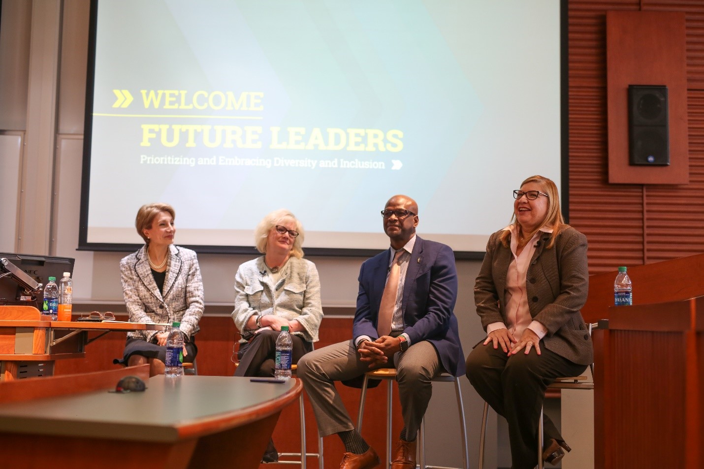 Future Leaders panelists participate in discussion on diversity and inclusion. Left to right: Maryam Alavi, Nancy Sykes, Andrew Davis, and Beatriz Rodriguez.