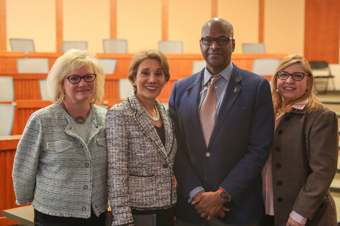 Left to right: Nancy Sykes, Dean Maryam Alavi, Andrew Davis, and Dr. Beatriz M. Rodriguez.