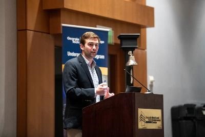 Sam Medinger, current Scheller College Student, encouraged his newest classmates to take full advantage of everything the College has to offer and shared some of his insights from his past four years at Scheller College.