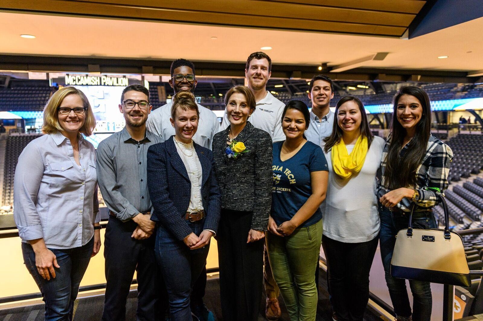 Left to right first row: Nancy Gimbel, Declan Nishiyama, Jacquelyn Schneider, Maryam Alavi, Ashwini Jagtap, Erika Via, Alyssa Smathers. Second row: Marcus Walker, Chris Bergman, Sachin Khare.