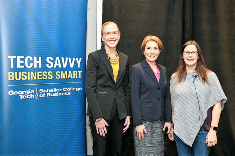 L-R: Kelly Barrett, senior vice president of Home Services (retired), The Home Depot; Scheller Collge of Business Dean Maryam Alavi; and Kathyrn Petralia, president and co-founder of Kabbage Inc.