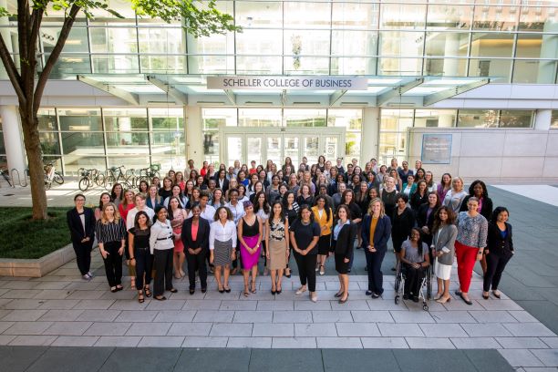 Pictured are women in three MBA programs (Full-time, Evening, and Executive).