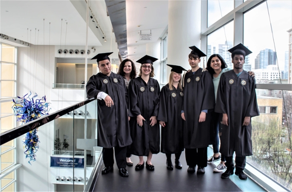 EXCEL Graduating Class of 2019 (from left) Frankie Sanders, Rene Reese (career development coordinator), Faith Roman, Alex Goodman, Kurt Vogel, Ankita Raghupathy (teaching assistant) and Rashad Isaac (not pictured Carrie Crayton and Natalie Jackson) 