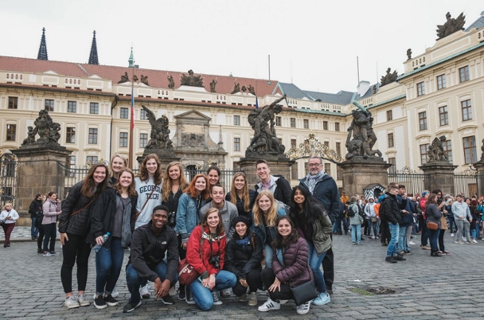 Students at Prague Castle in the Leadership for Social Good Study Abroad Program