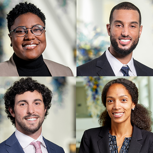 Full-time MBA students Angel Daniels, Marshall Johnson, Kerem Eroglu, and Felicia Lamonthe used their teamwork and problem-solving skills to win second place at the 43rd annual NBMBAA Case Competition. 