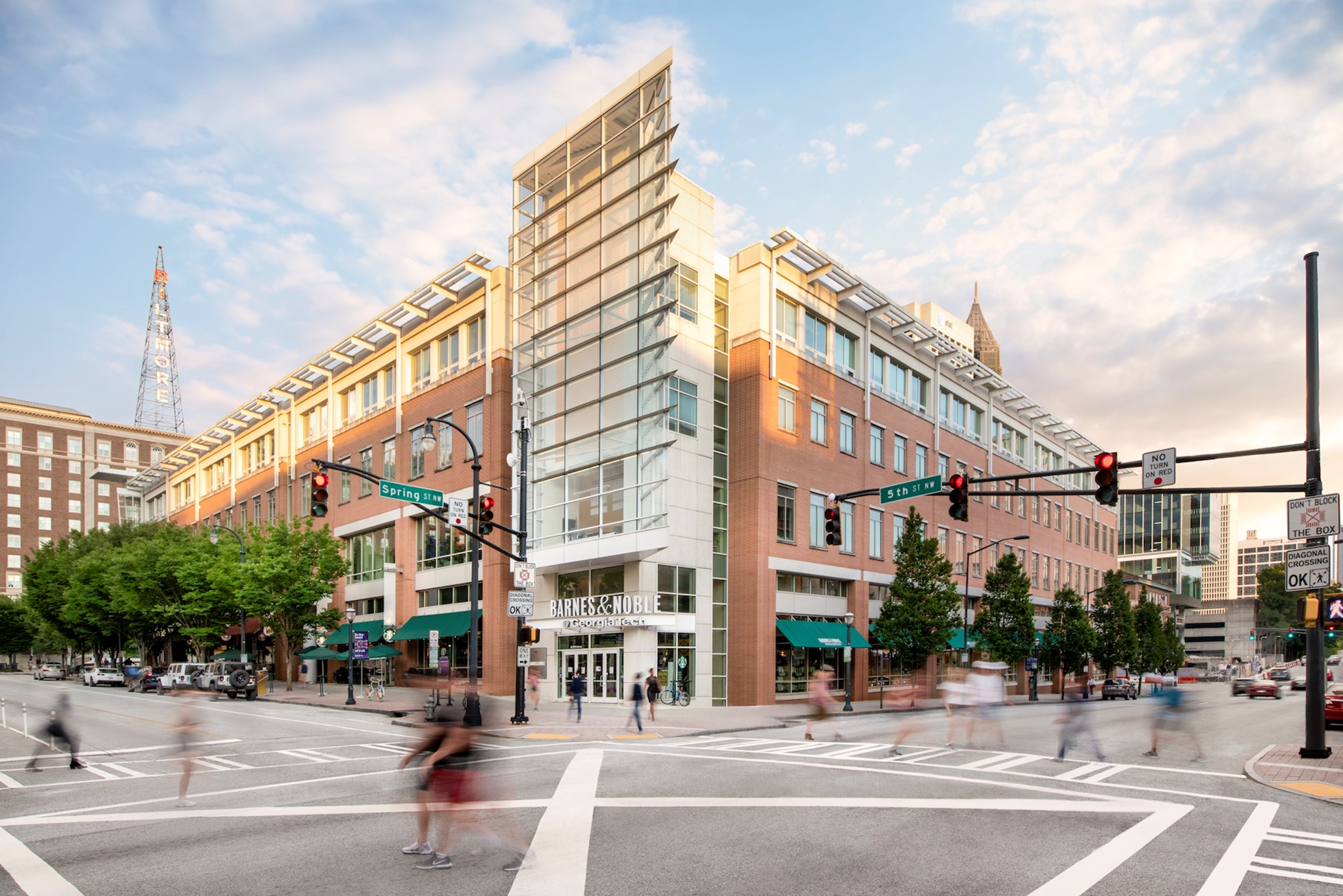 Street level view of midtown Atlanta outside of Scheller