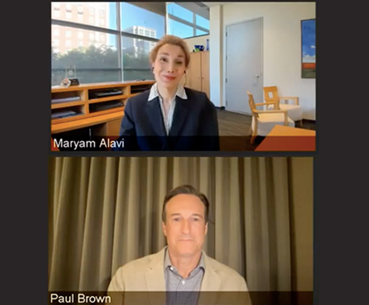 Paul Brown, CEO of Inspire Brands, in a virtual discussion with Dean Maryam Alavi. 