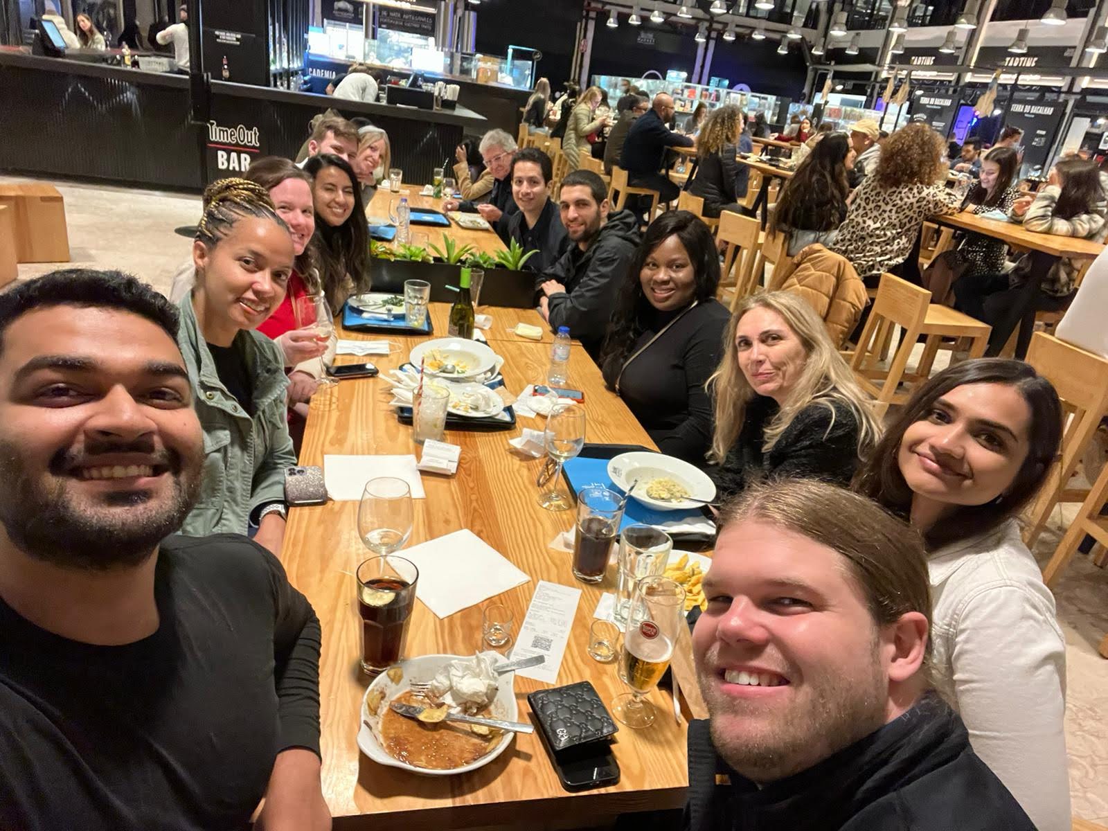 A group of students at dinner