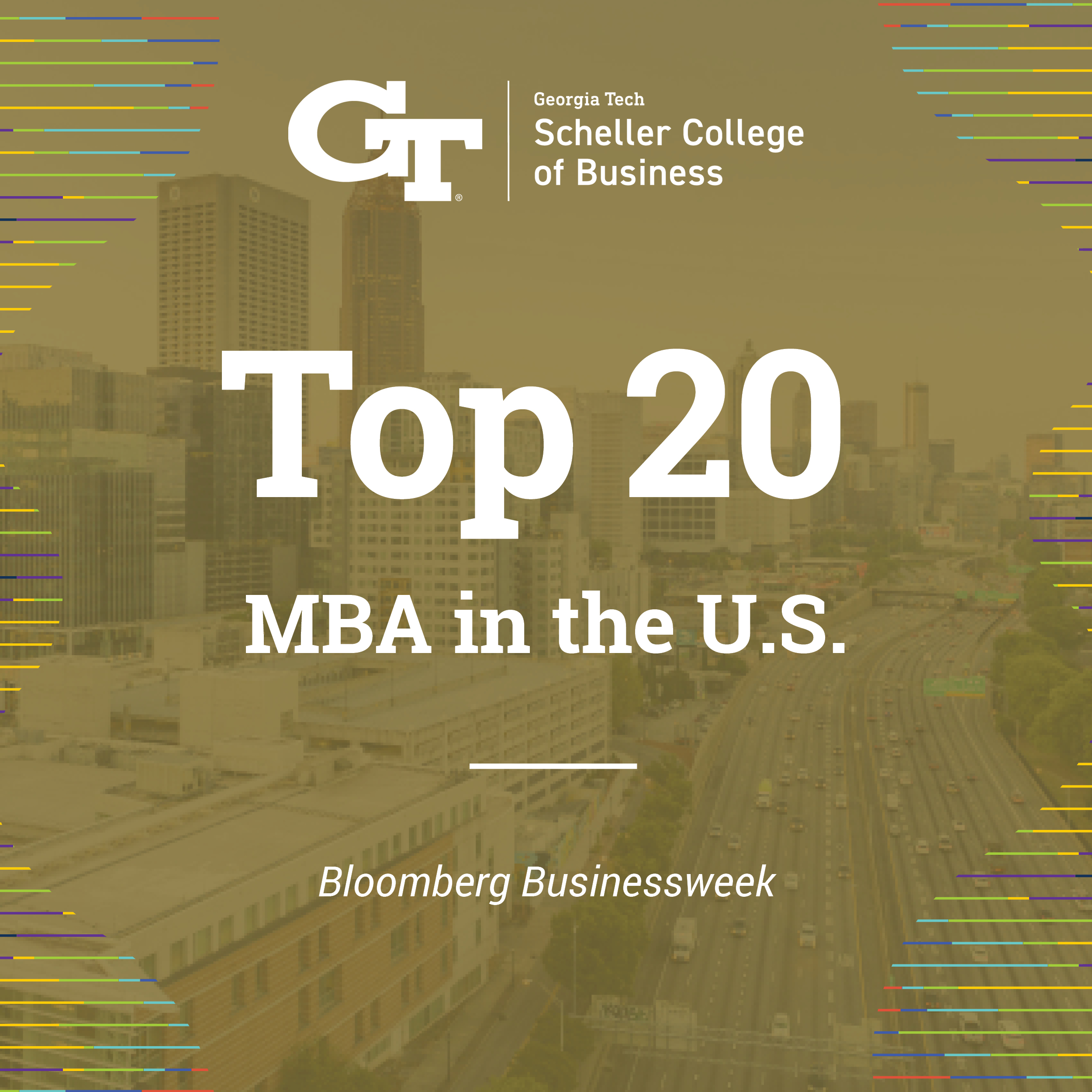 A graphic image showing "Top 20 MBA in the U.S. - Bloomberg Businessweek.” 