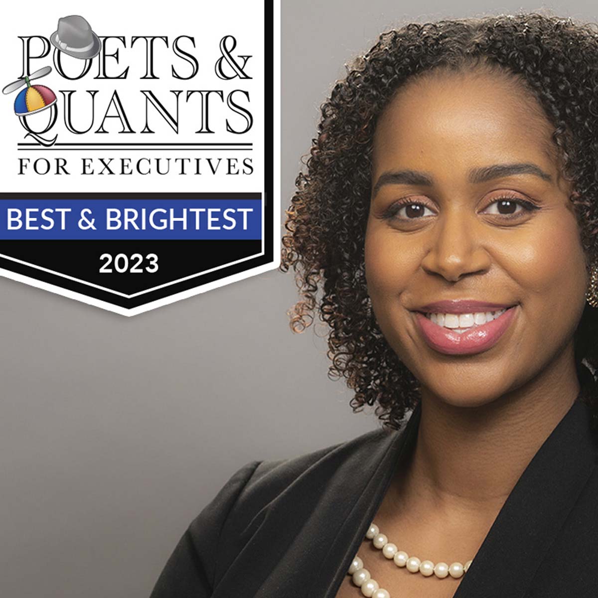 Headshot of Danielle Hall with Poets&Quants “Best and Brightest 2023” graphic 
