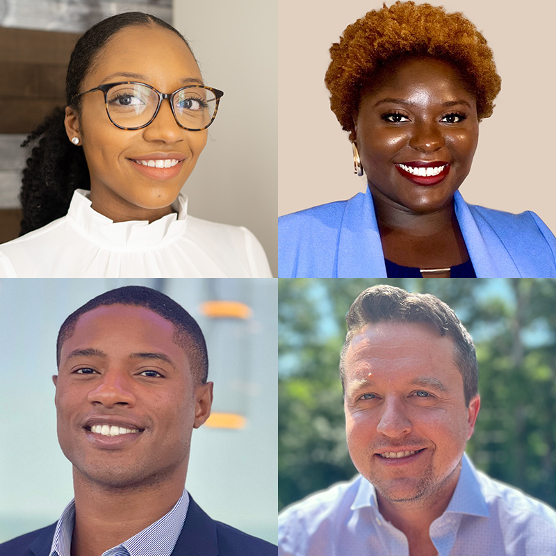 Headshots of four incoming Scheller Evening MBA students