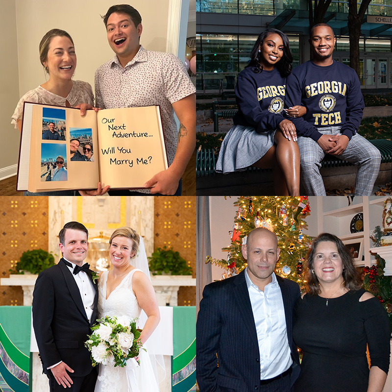 A picture of four couples who all met a Georgia Tech during their time in the MBA program.