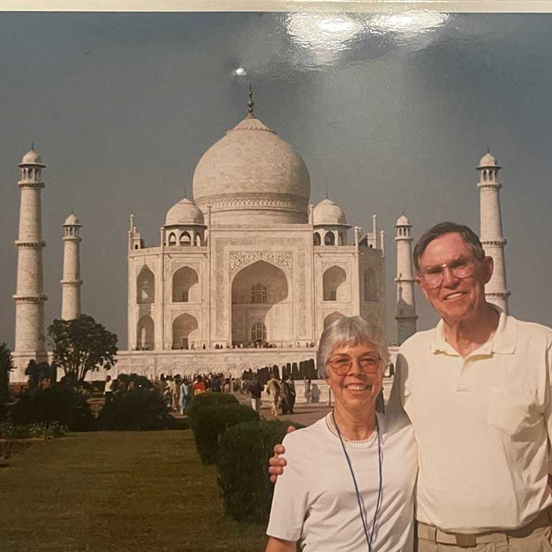 Warren and Eloise in front of the Taj Mahal.