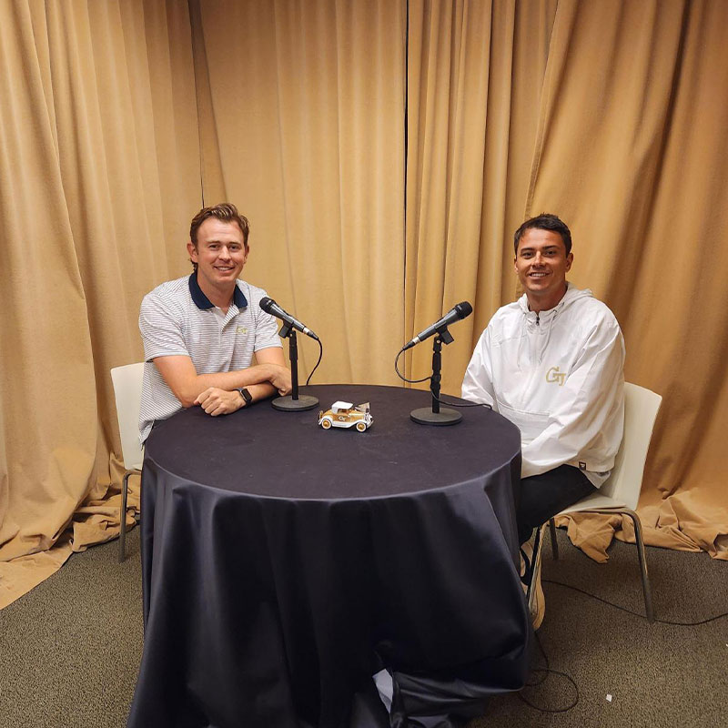 Podcast host Leo Haigh with Thomas Landzert.