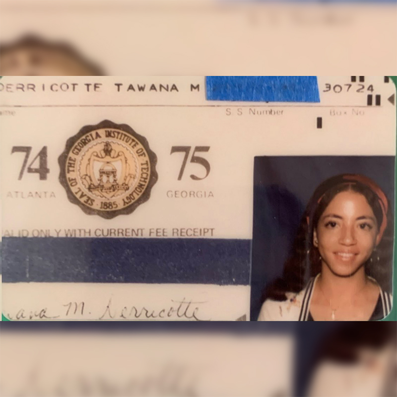 Tawana Miller, Scheller BSIM ’76, smiles in her 1974 - 1975 Georgia Tech ID photo