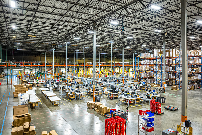 A vast shipping warehouse