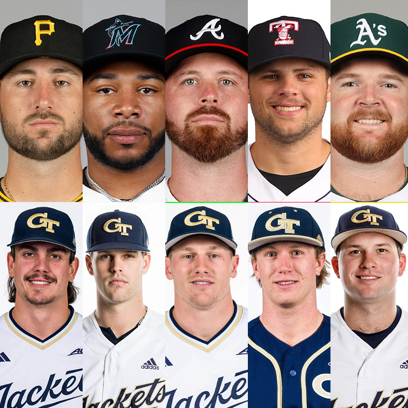 Headshots of 10 Georgia Tech baseball players who are Scheller College of Business alumni 