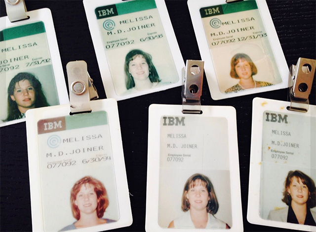 Sissy Blanchard's IBM Co-op badges over the years.