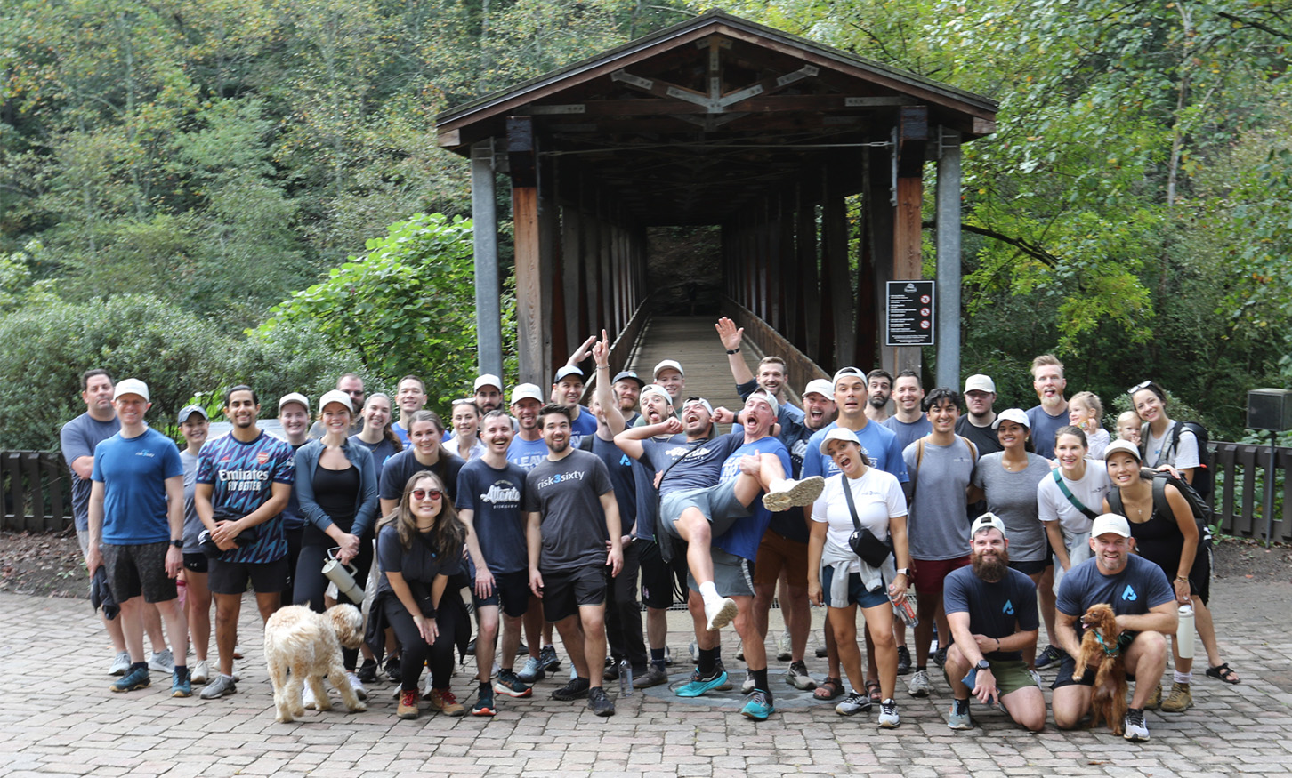 The risk3sixty team gathers for a team building activity.