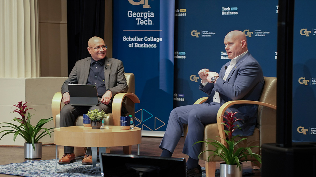 Dean Anuj Mehrotra in conversation with Eric Gray, CEO, GE Vernova Power Segment at the historic Academy of Medicine.