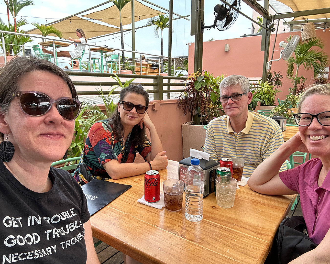 From left to right: Anne Lynch, Adela Kutalkova, Bob Burgess, and Lori Burgess in Panama City, Panama; March 2024