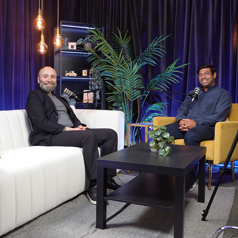 An MBA student and Scheller staff member sit down to record a podcast