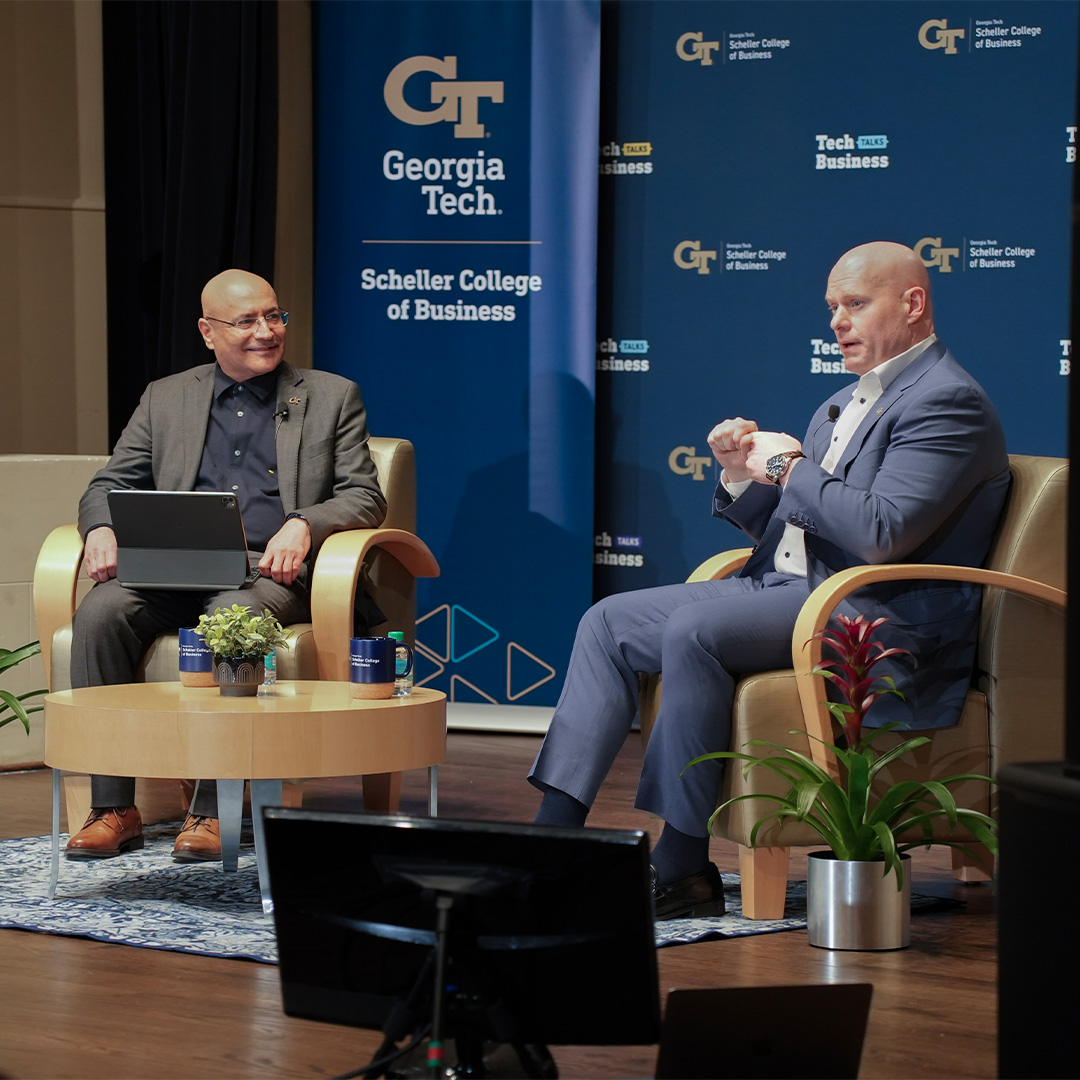 Dean Anuj Mehrotra in conversation with Eric Gray, CEO, GE Vernova Power Segment at the historic Academy of Medicine.