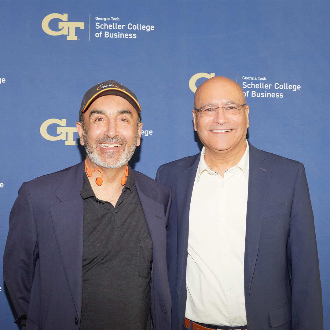 Hossein Fateh, founder and CEO of CloudHQ, LLC, stands alongside Scheller College of Business Dean Anuj Mehrotra