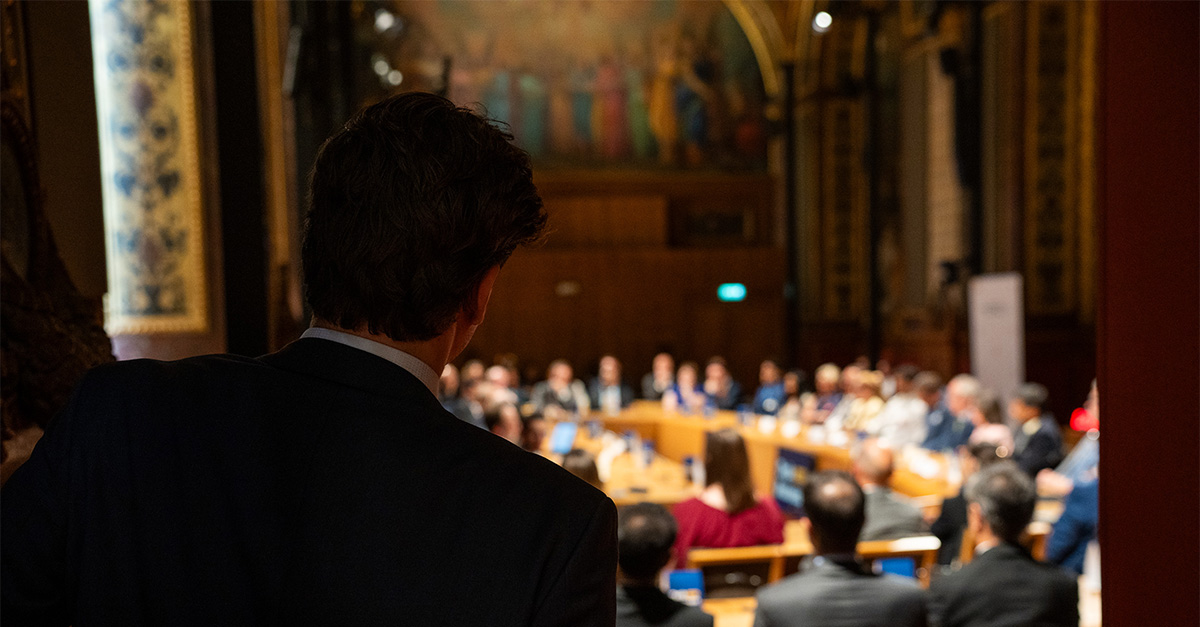 Someone looks into the Tech Talks Business session at Luxembourg Palace in Paris.