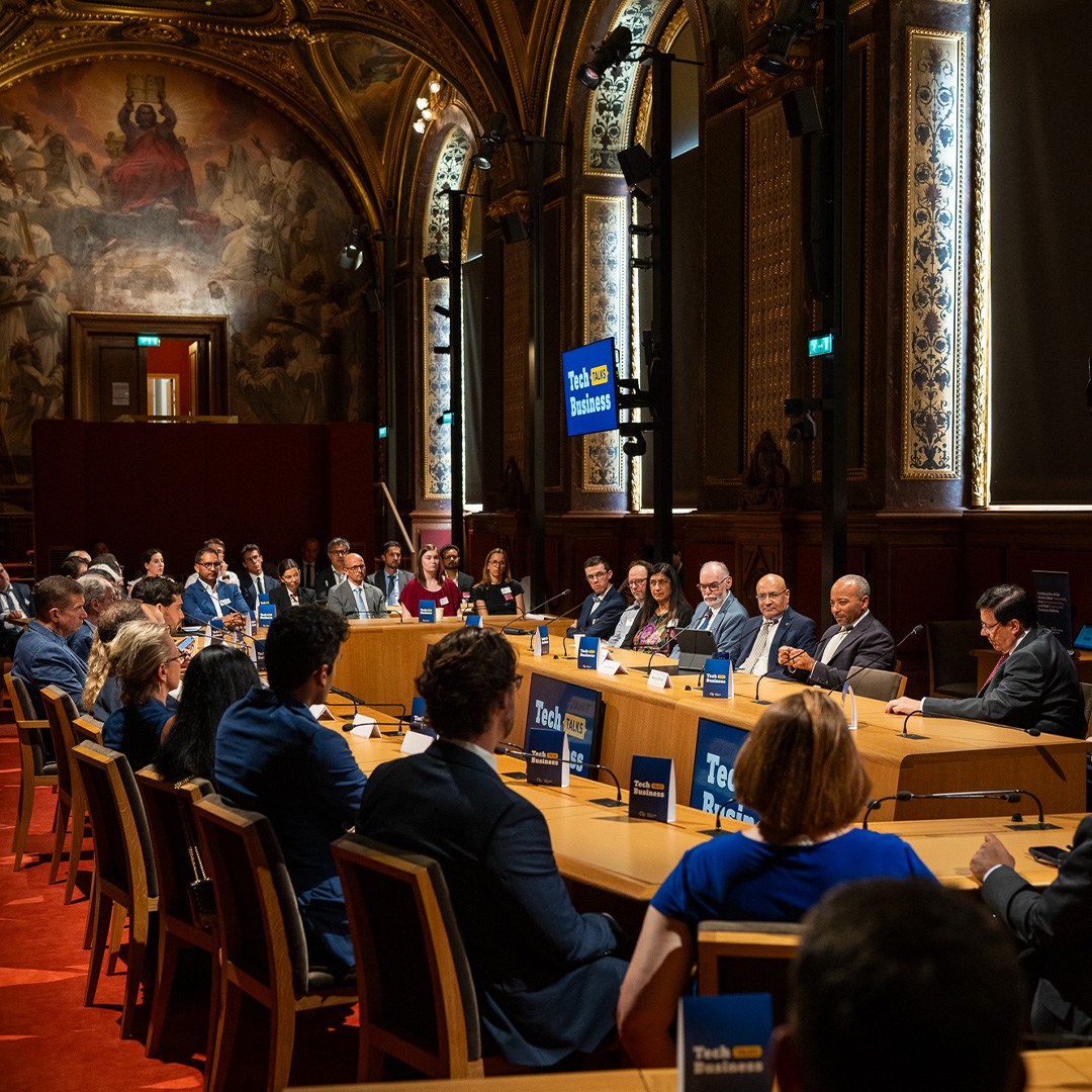 Tech Talks Business with Dean Anuj Mehrotra and Provost and Executive Vice President for Academic Affairs Raheem Beyah at the Luxembourg Palace in Paris.