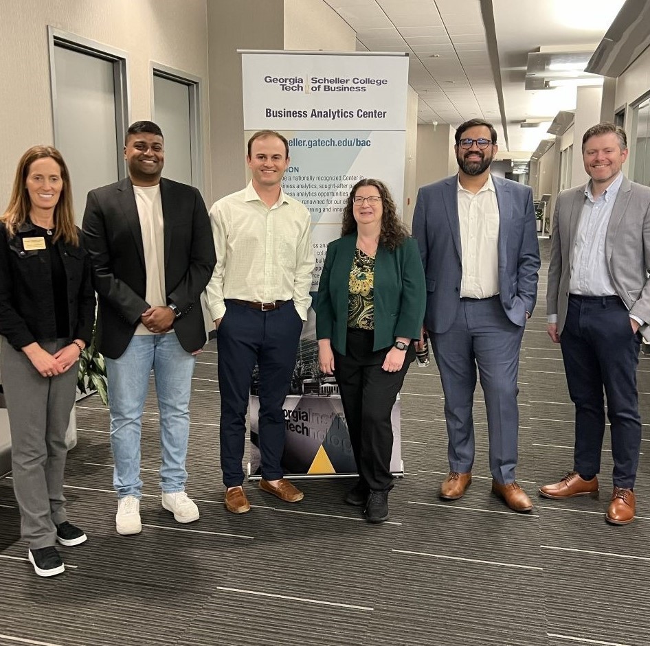 Analytics executives Julie Grantier, Aashwin Jain, and Matt Cox spoke at the Analytics for Good panel discussion at Scheller College of Business.