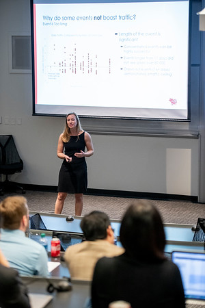 Three Evening MBA students teamed up with an MSA student to earn the coveted Best in Show designation. Bethany Schuster (EMBA) presented the team's findings to the judges.