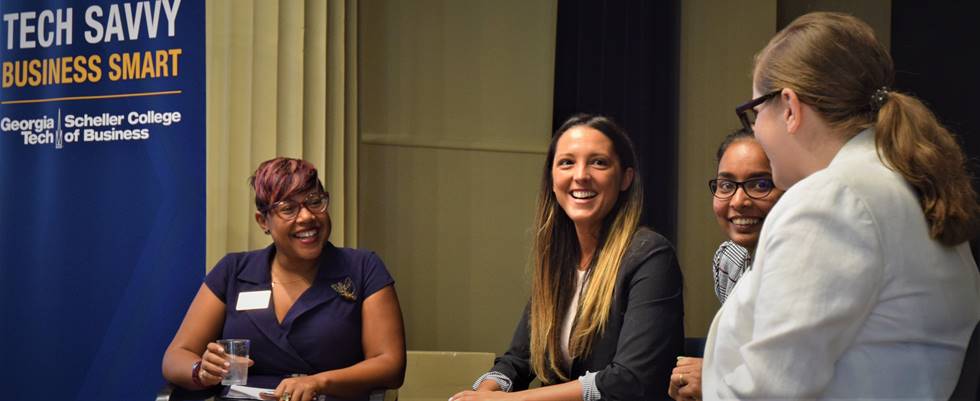 After lunch, an Analytics Internship Panel led by Georgia Tech MBA Career Coach and Corporate Relations Manager Lauren Porter attracted students interested in internship opportunities. Second-year MBA students Marta Gaia Brás, Jasmine Au Howard and Manasa Sree talked about their intern experiences, including how they obtained their internship, what they liked most, what their biggest challenges were, and the best advice they could give to new internship seekers.