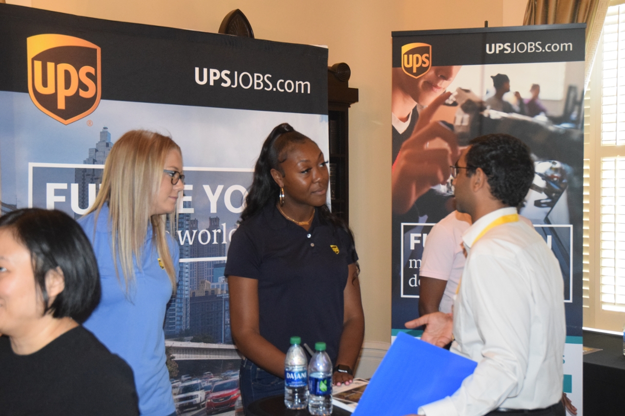 UPS team members speak to Tech students about job and internship opportunities.