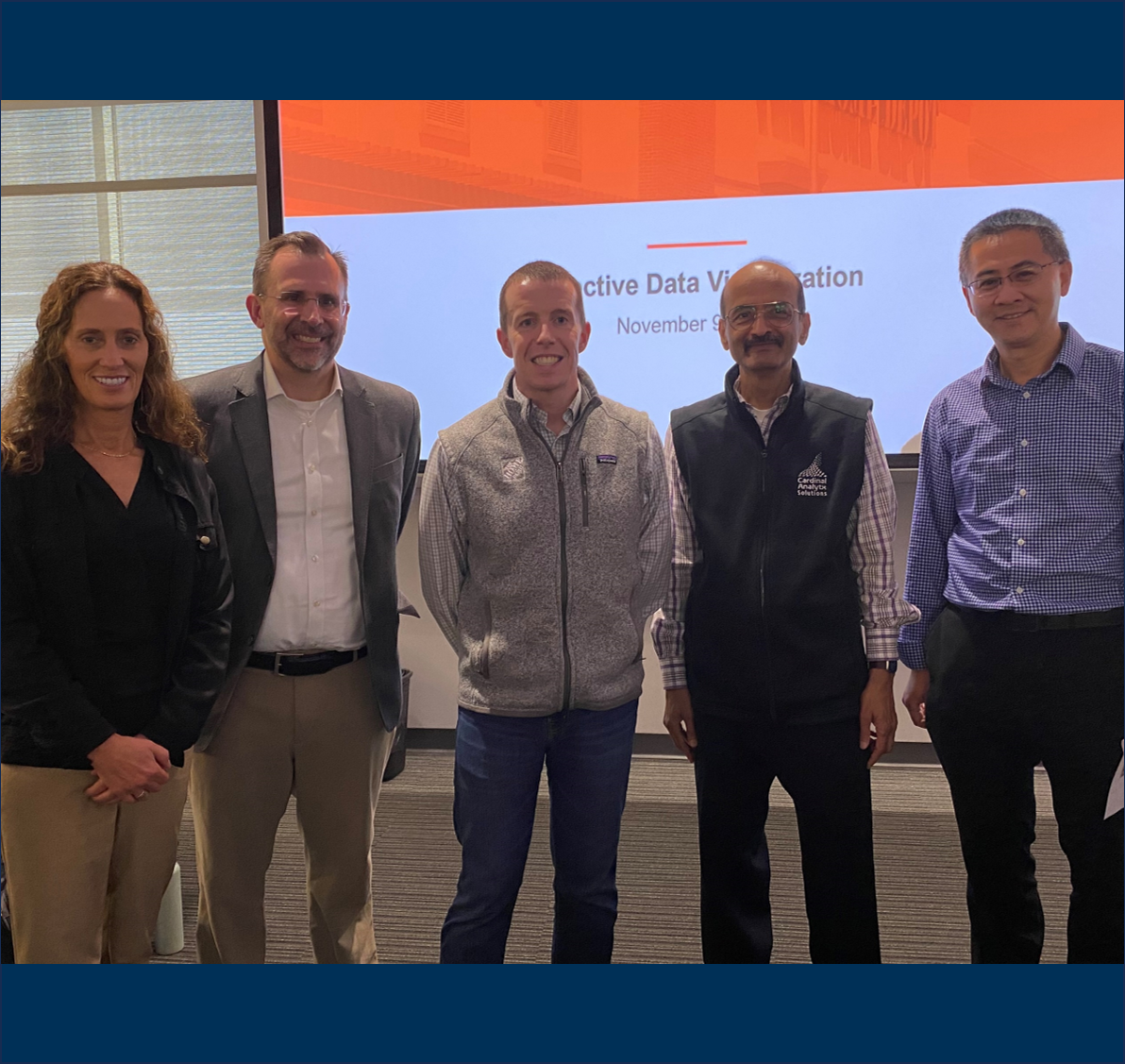 Michael Carpenter's talk attracted both students and Scheller faculty. (From left to right): Business Analytics Center Corporate Engagement Manager Sherri von Behren; Scheller College of Business Interim Dean Jonathan Clarke; Home Depot Director - Decision Analytics Michael Carpenter; Business Analytic Center Faculty Director Sri Narasimhan; and Dean’s Distinguished Term Professor Mingfeng Lin.