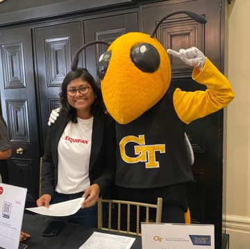 Employers and students enjoyed a very special Career Fair visitor--Buzz!