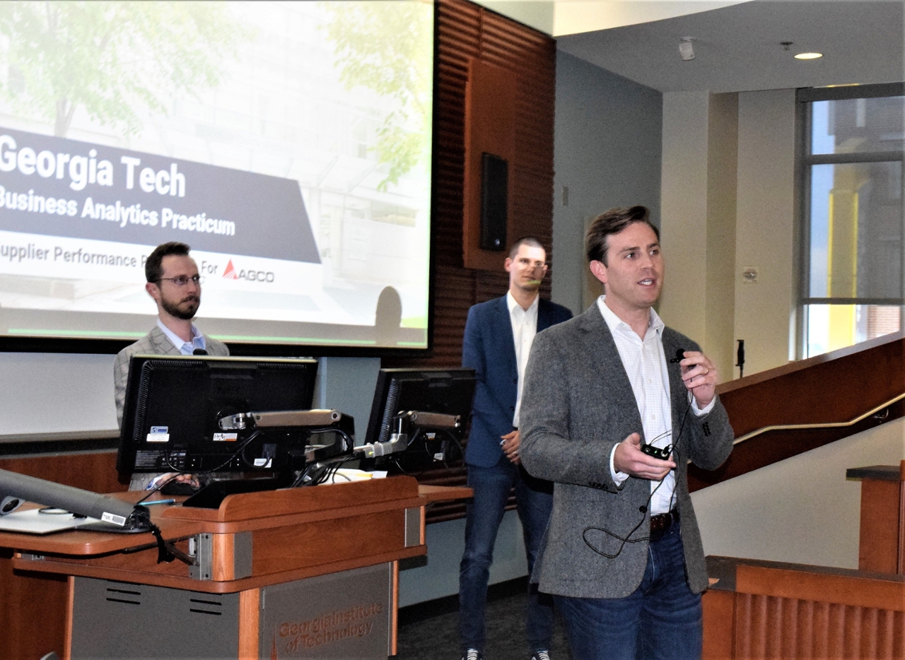 Jeffrey Rummel, a senior manager in supply chain development at The Home Depot by day and MBA candidate by night, kicked off the AGCO team presentation.