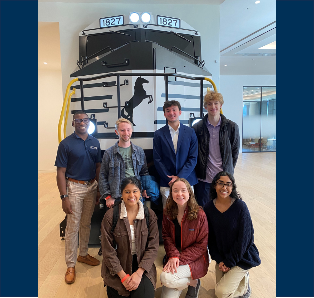 (Back row from L to R:) Norfolk Southern's Craig Conyers and UBAC team members Luke Ruane, Dillon Roberts, and Hank Hudson. (Front row from L to R: Anjali Shajan, Caitlin Gorman (UBAC co-president), and Nitika Gupta.