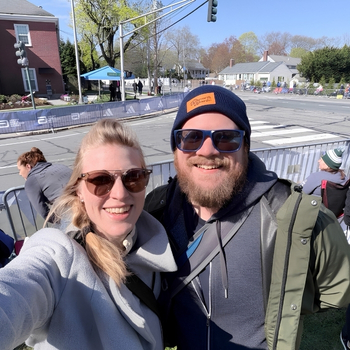 Kjersti and David Lukens at the Boston Marathon.