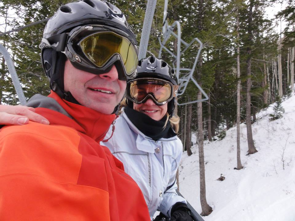 Chris and her husband Bo Hagler get ready to hit the slopes.