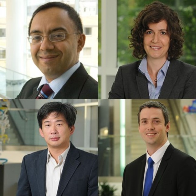 (Clockwise from upper left) Early presenters in the Business, Environment, and Society Speaker Series included Manpreet Hora, Basak Kalkanci, Joseph Johnson, and Wayne Fu