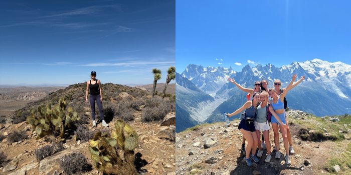 (Left) Kate visits Joshua Tree National Park. (Right) Kate hikes with friends in Chamonix, France, during study abroad at Georgia Tech-Europe in 2022.